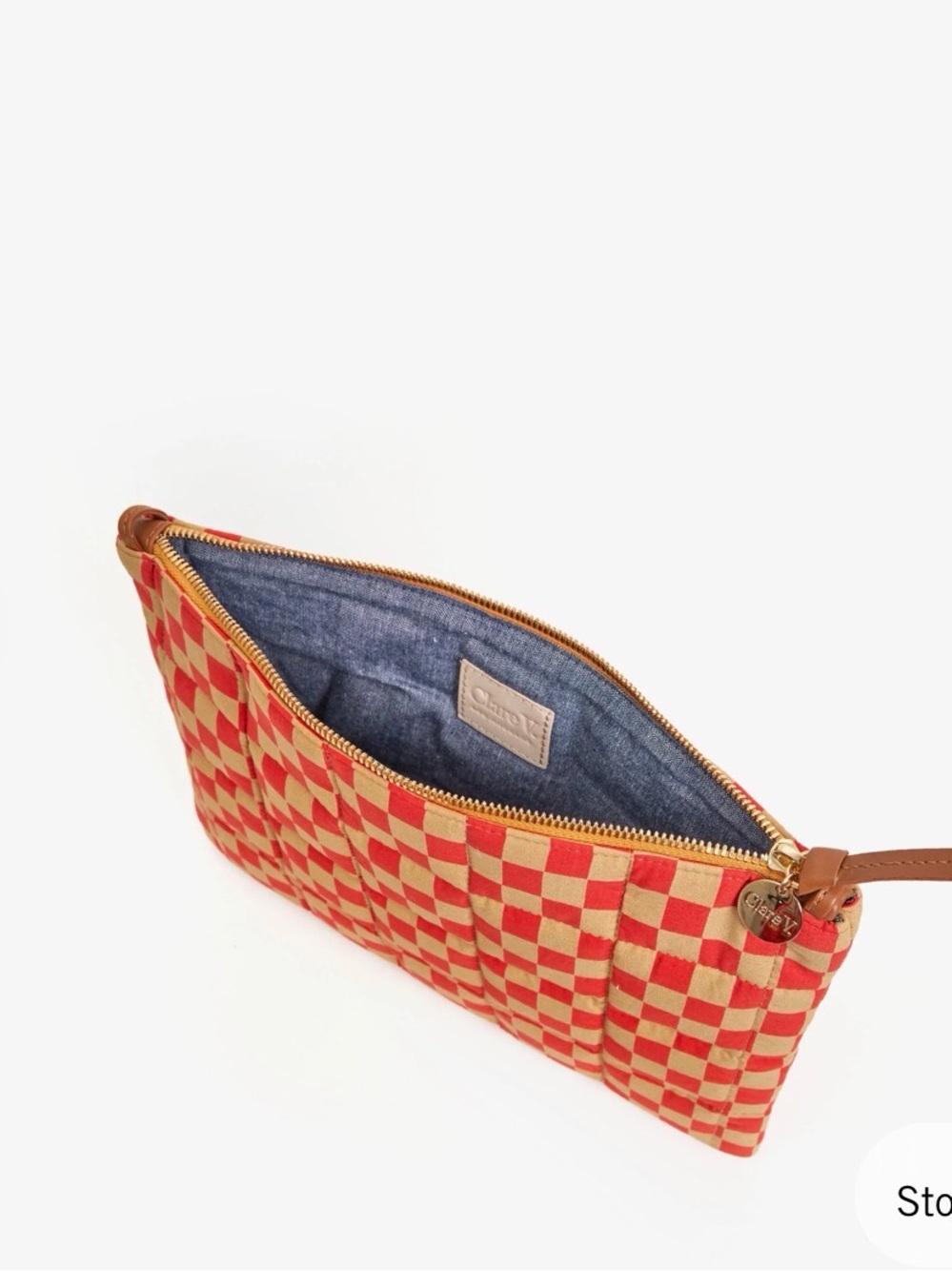 Clare V Flat Clutch w/ Tabs - Poppy & Khaki Quilted Checker $145 - Picture 4 of 10